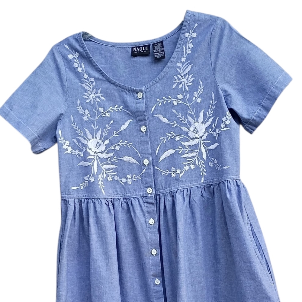 Naqui Vintage Chambray Embroidered Dress sz S - Picture 6 of 8